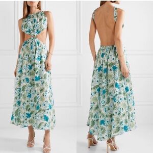 Cult Gaia Theia Linen Cut Out Dress Blue Green Floral Size Medium